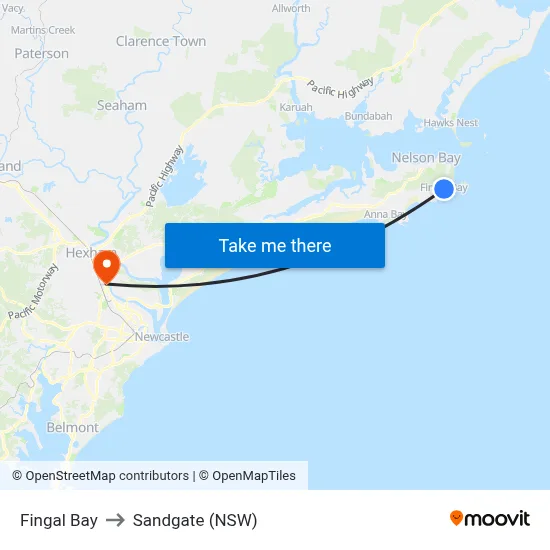Fingal Bay to Sandgate (NSW) map