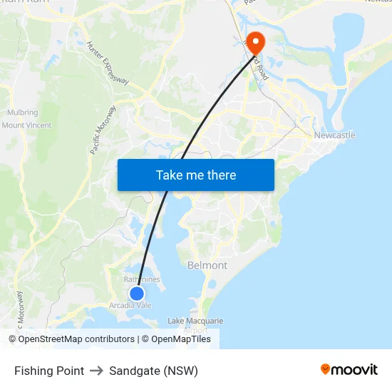 Fishing Point to Sandgate (NSW) map