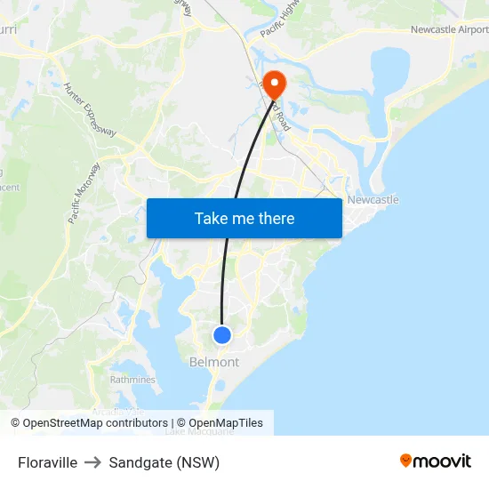 Floraville to Sandgate (NSW) map