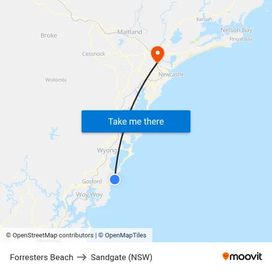 Forresters Beach to Sandgate (NSW) map