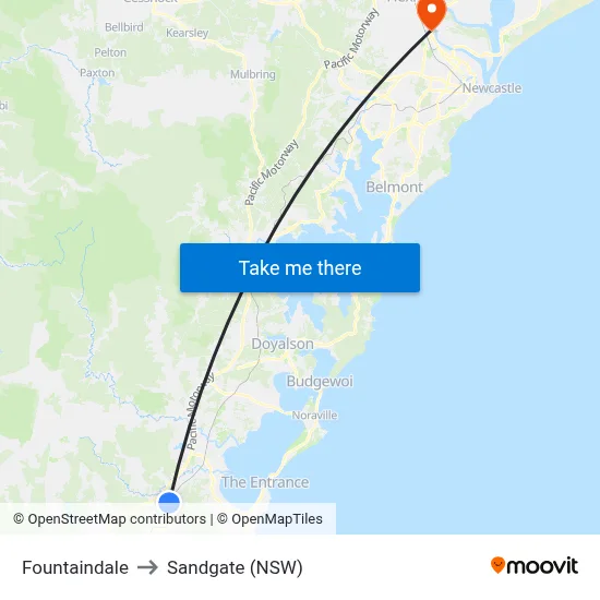 Fountaindale to Sandgate (NSW) map