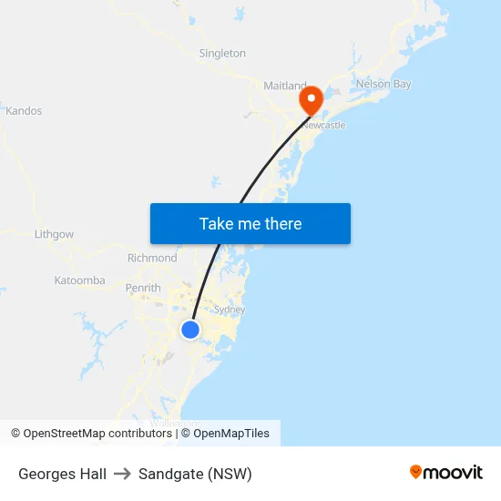 Georges Hall to Sandgate (NSW) map