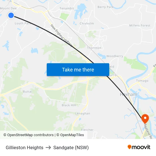 Gillieston Heights to Sandgate (NSW) map