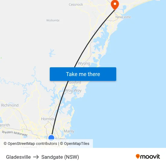 Gladesville to Sandgate (NSW) map