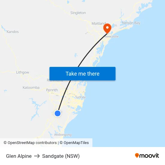 Glen Alpine to Sandgate (NSW) map