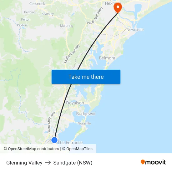 Glenning Valley to Sandgate (NSW) map