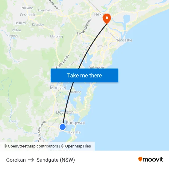 Gorokan to Sandgate (NSW) map
