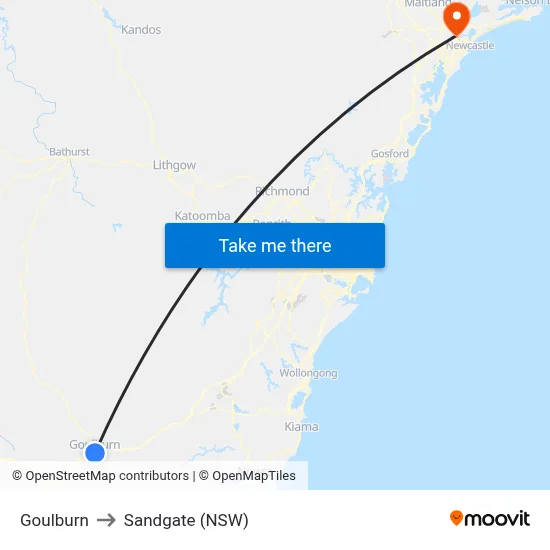 Goulburn to Sandgate (NSW) map