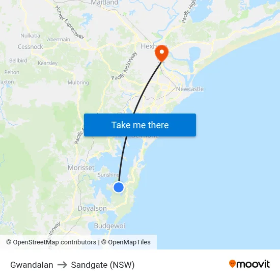 Gwandalan to Sandgate (NSW) map