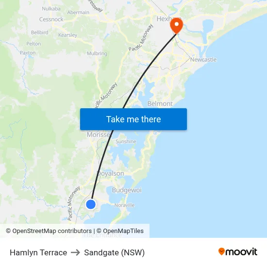 Hamlyn Terrace to Sandgate (NSW) map