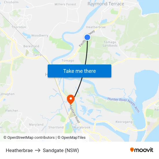 Heatherbrae to Sandgate (NSW) map