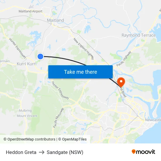 Heddon Greta to Sandgate (NSW) map