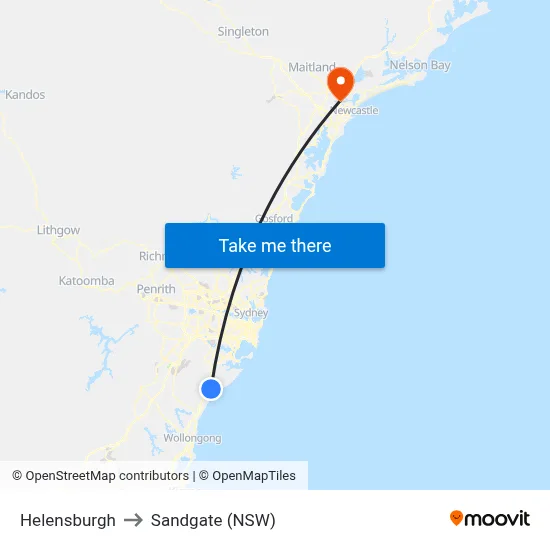 Helensburgh to Sandgate (NSW) map