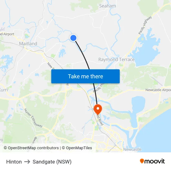 Hinton to Sandgate (NSW) map