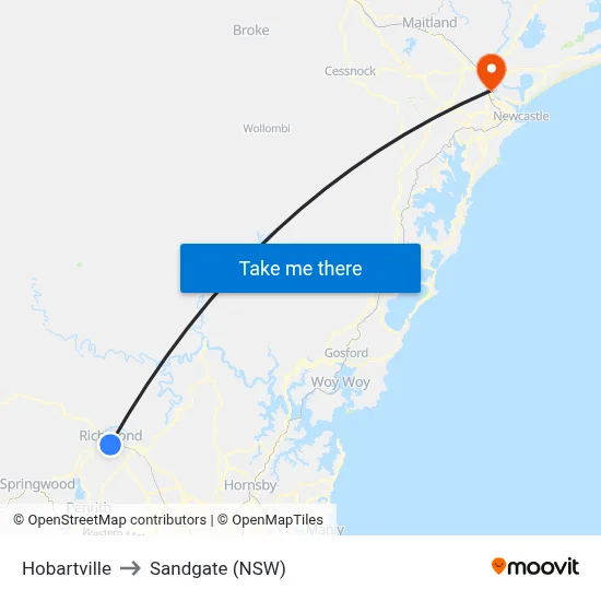 Hobartville to Sandgate (NSW) map