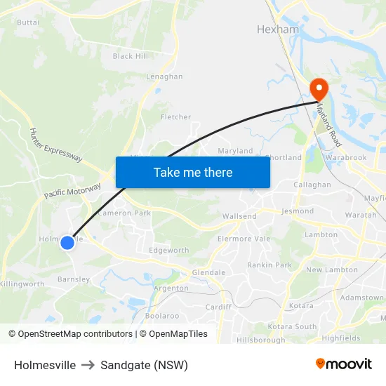 Holmesville to Sandgate (NSW) map