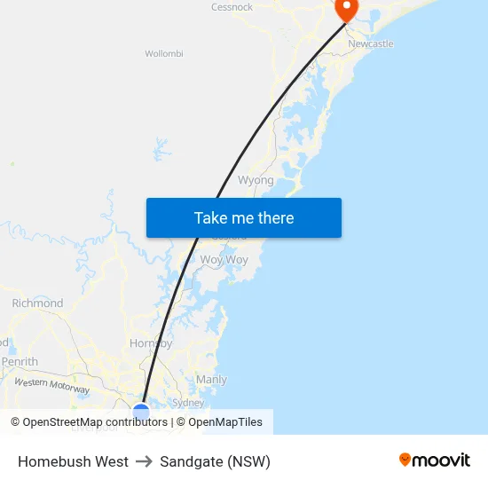 Homebush West to Sandgate (NSW) map