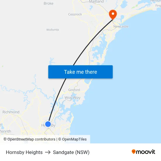 Hornsby Heights to Sandgate (NSW) map