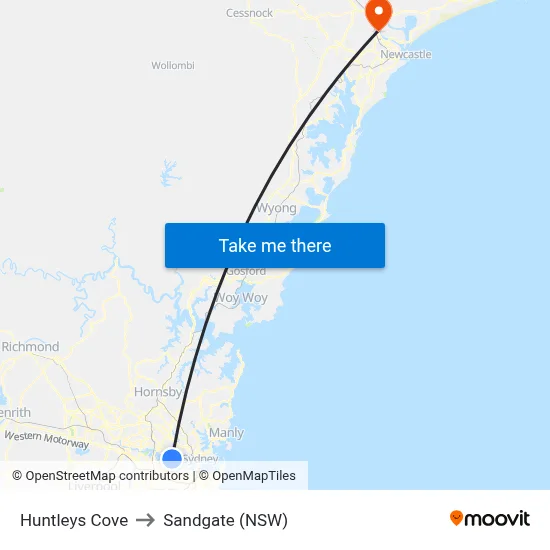 Huntleys Cove to Sandgate (NSW) map