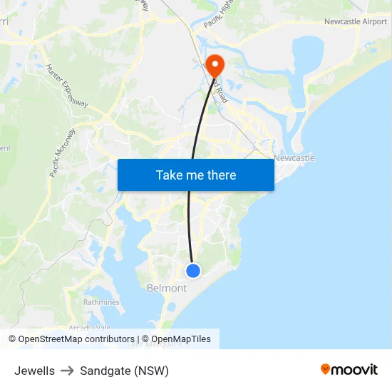Jewells to Sandgate (NSW) map