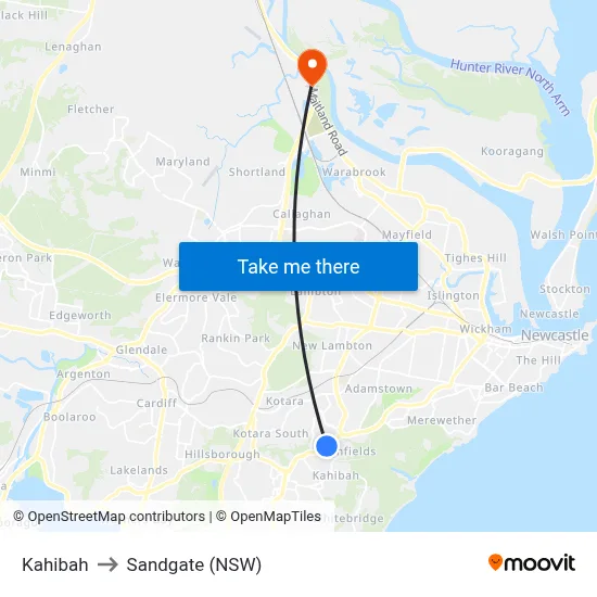 Kahibah to Sandgate (NSW) map