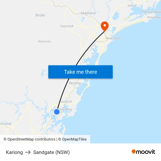 Kariong to Sandgate (NSW) map