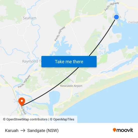 Karuah to Sandgate (NSW) map