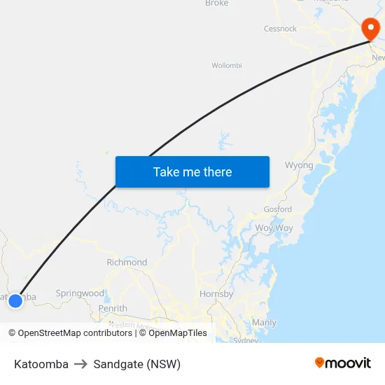 Katoomba to Sandgate (NSW) map