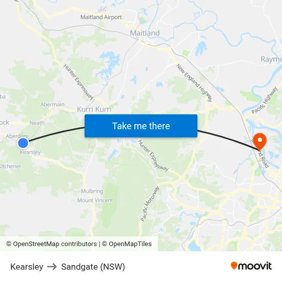 Kearsley to Sandgate (NSW) map