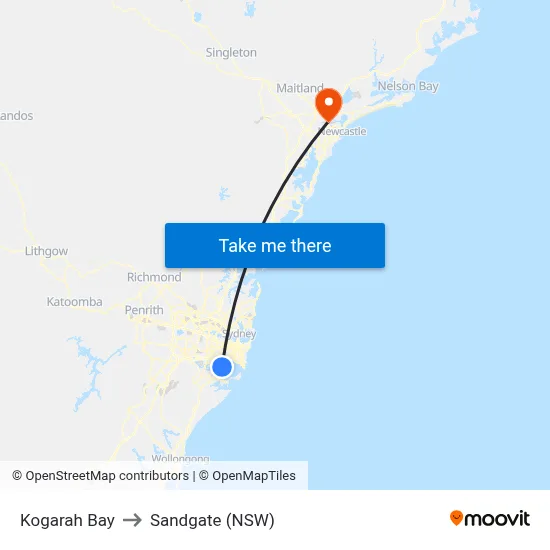 Kogarah Bay to Sandgate (NSW) map