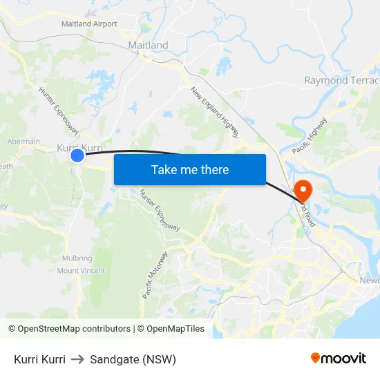 Kurri Kurri to Sandgate (NSW) map