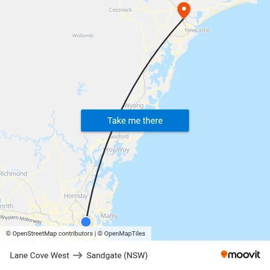 Lane Cove West to Sandgate (NSW) map