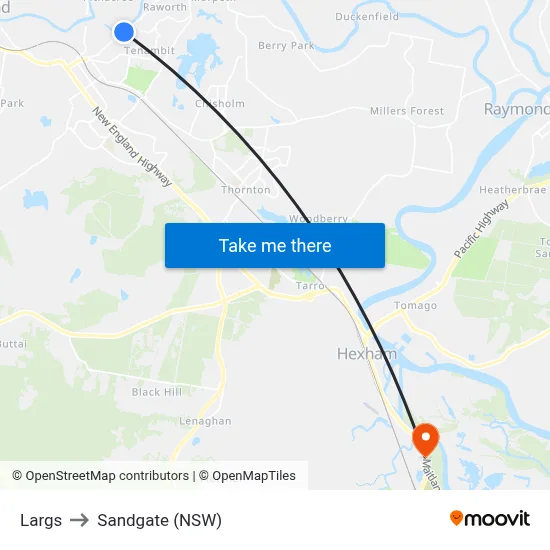 Largs to Sandgate (NSW) map
