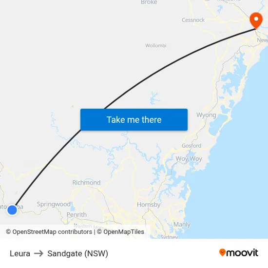 Leura to Sandgate (NSW) map