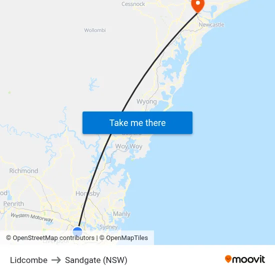 Lidcombe to Sandgate (NSW) map