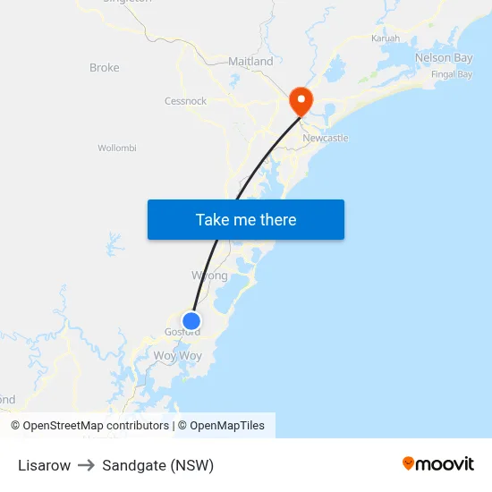 Lisarow to Sandgate (NSW) map