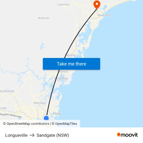 Longueville to Sandgate (NSW) map