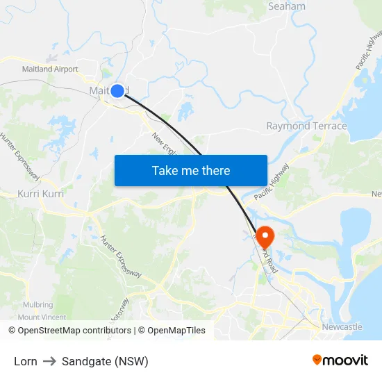 Lorn to Sandgate (NSW) map