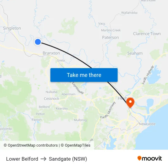 Lower Belford to Sandgate (NSW) map