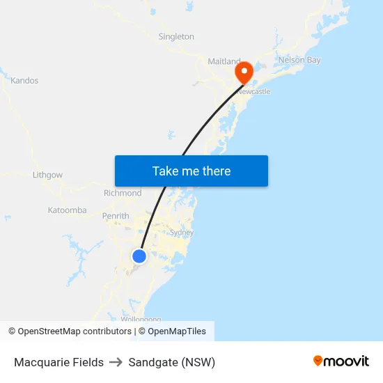 Macquarie Fields to Sandgate (NSW) map