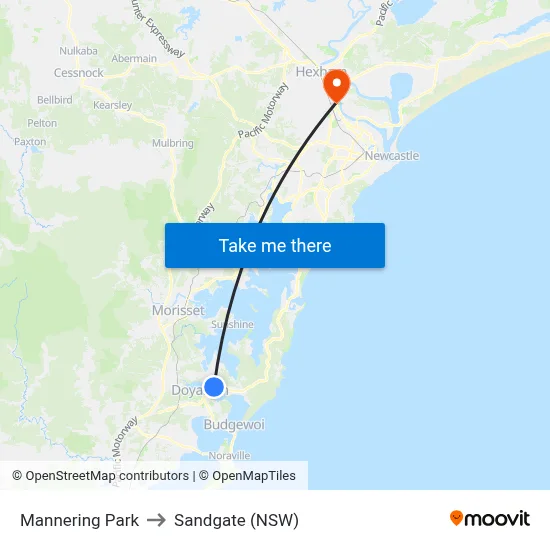 Mannering Park to Sandgate (NSW) map
