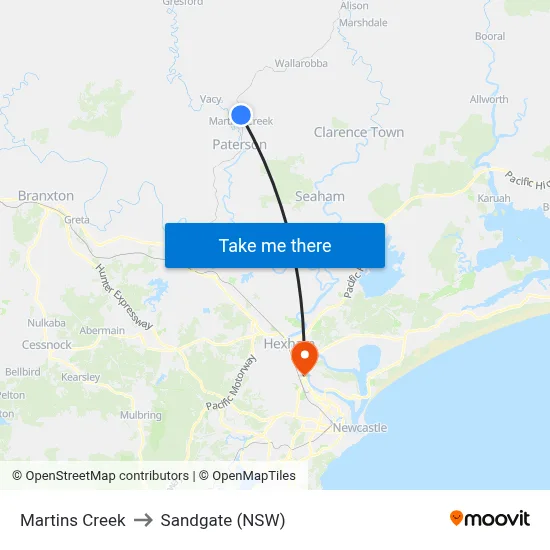 Martins Creek to Sandgate (NSW) map