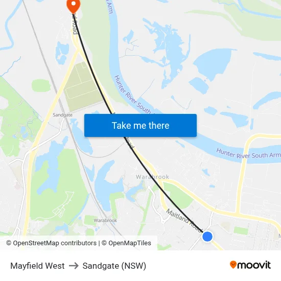 Mayfield West to Sandgate (NSW) map