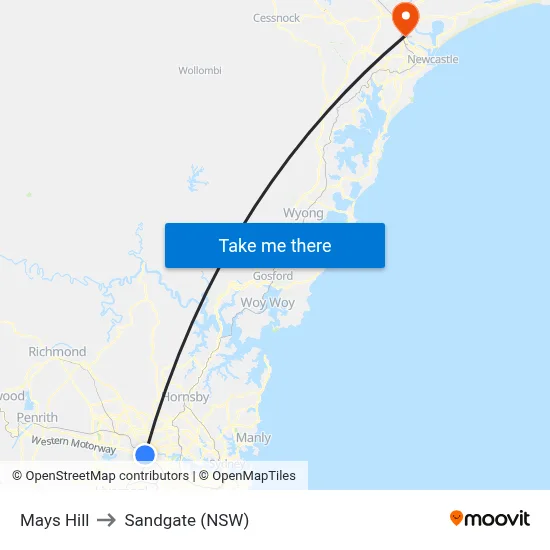 Mays Hill to Sandgate (NSW) map