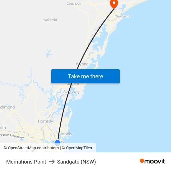 Mcmahons Point to Sandgate (NSW) map