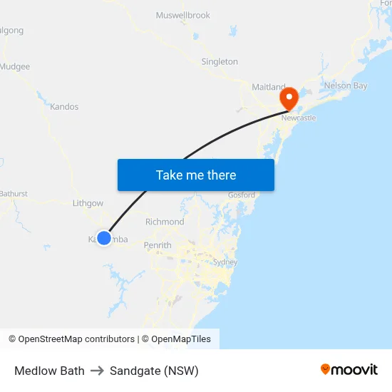 Medlow Bath to Sandgate (NSW) map