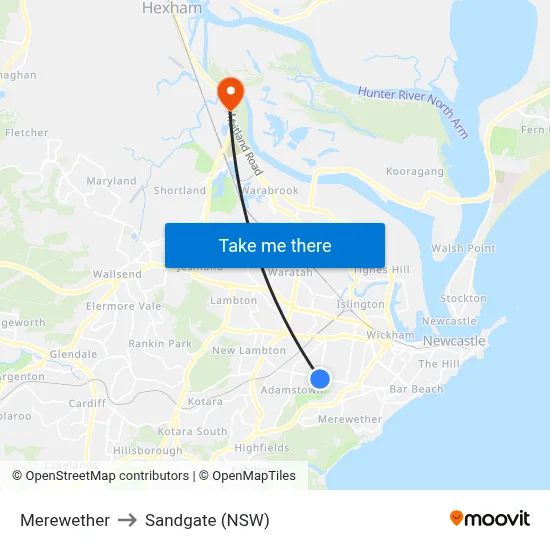 Merewether to Sandgate (NSW) map