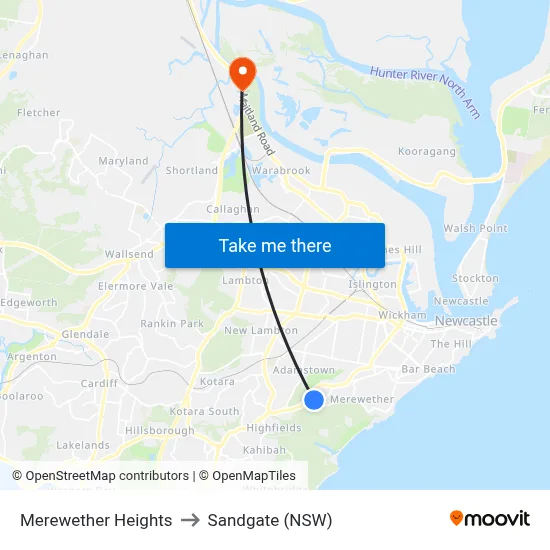 Merewether Heights to Sandgate (NSW) map