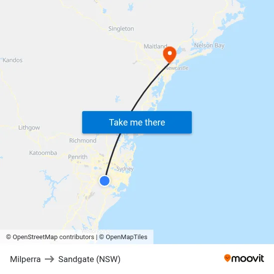 Milperra to Sandgate (NSW) map