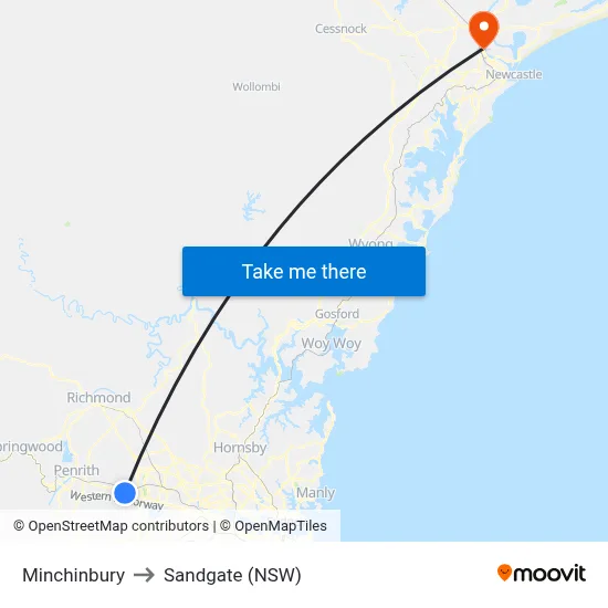 Minchinbury to Sandgate (NSW) map